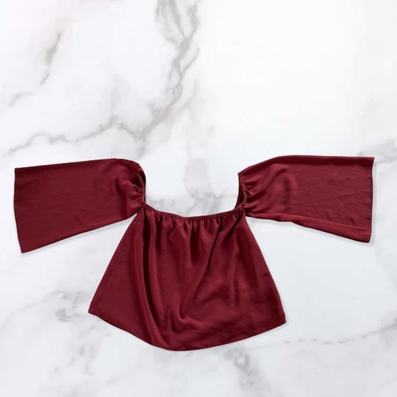 Wilfred Wine Red Off The Shoulder Flowy Wide Sleeve Top - Picture 1 of 2
